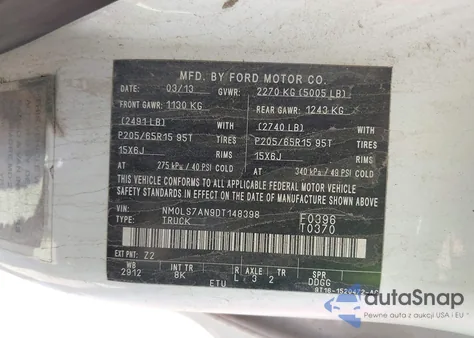 2013 Ford Transit Connect Xl из США, поврежденный, VIN NM0LS7AN9DT148398